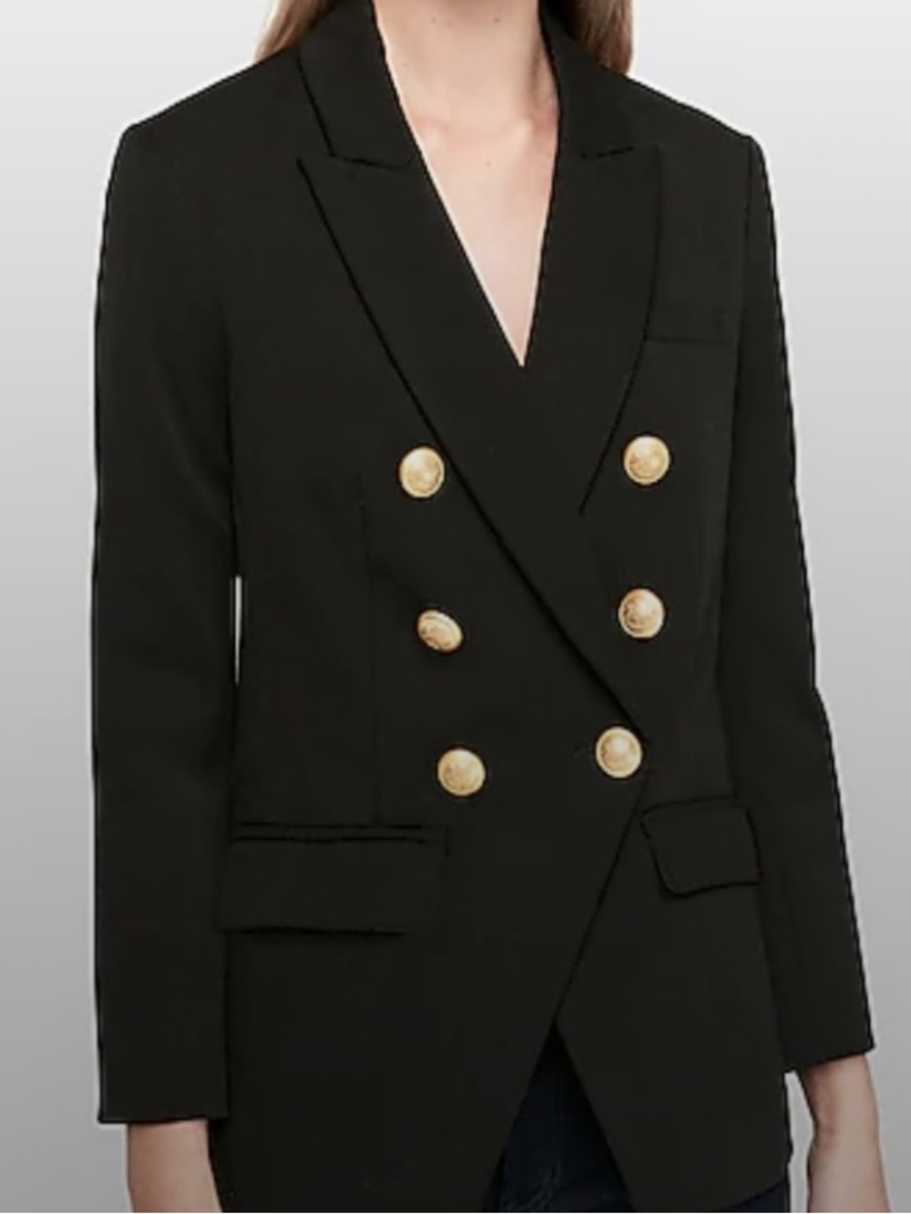 Express Black Double-Breasted Blazer with Gold Buttons
